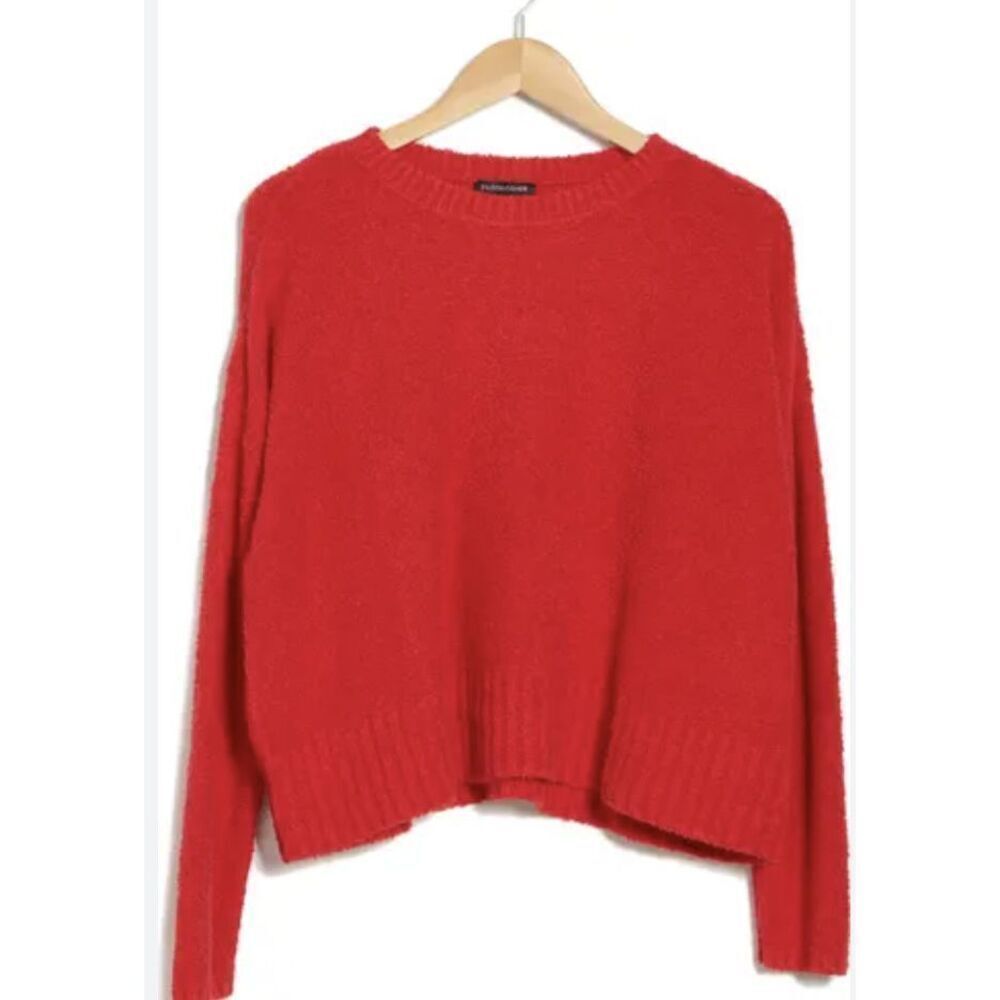 New Eileen Fisher Organic Cotton Cropped Crewneck Sweater Size Large Red